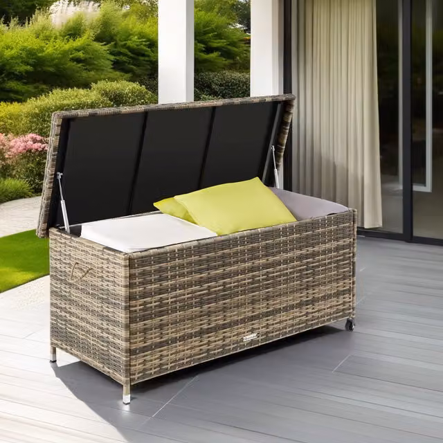 Tectake Kiruna Garden Storage Box with Castors, 270L, Beige and Brown