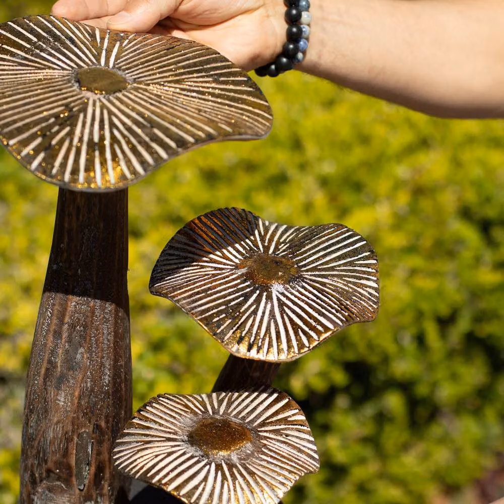 Serenityy Large Abstract Wooden Mushroom Sculpture in Brown and Gold, Height: 30 cm – 3