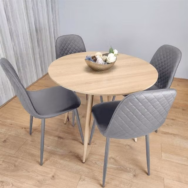 Kosy Koala Beige Dining Table Set with 6 Chairs and Brown Leather Upholstery