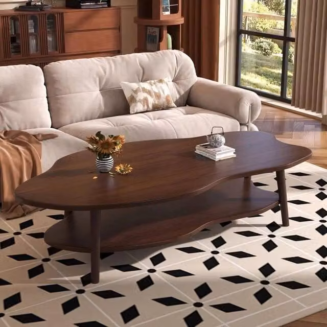 KORVIXA 2-Tier Minimalist Wooden Coffee Table in Brown, W/D/H: 100 x 50 x 40 cm – 1