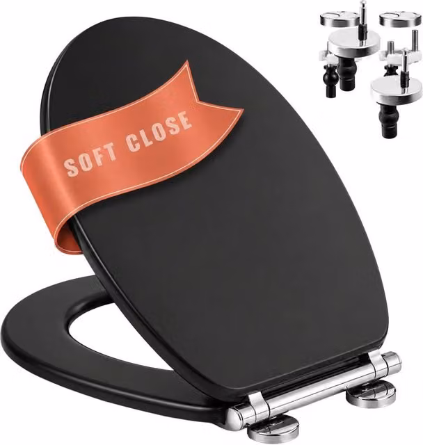 Marco Paul Black Oval MDF Toilet Seat with Soft Close and Quick Release Function – 1