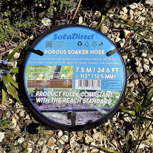 SolaDirect Soaker Hose Porous Pipe with Connectors and 5 Pegs, Black, 7.5 m – 5