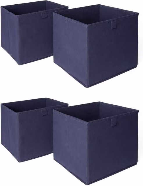 OHS Set of 4 Fabric Collapsible Storage Boxes in Blue, W/D/H: 27.0 x 27.0 x 27.0 cm – 6