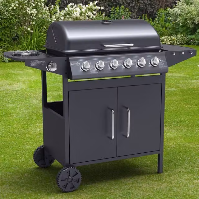 BillyOh Georgia 6 Burner Gas BBQ Grill with Side Burner in Silver and Black Stainless Steel