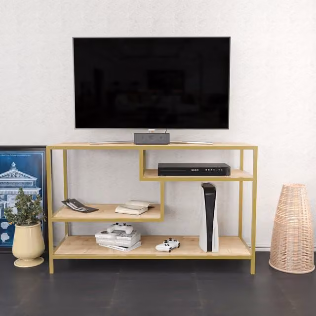 Robbins Industrial Modern TV Unit by Decorotika in Brown and Gold, W/D/H: 120 x 39 x 75 cm
