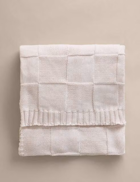 M&S Knitted Checked Throw in Beige