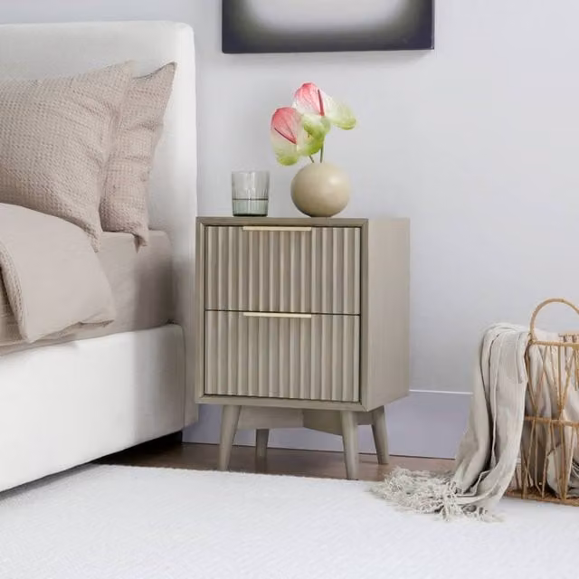 Home Garden Direct Monza 2 Drawer Bedside Table in Grey with Fluted Rubberwood Front, W/D/H: 38.0 x 30.0 cm – 1