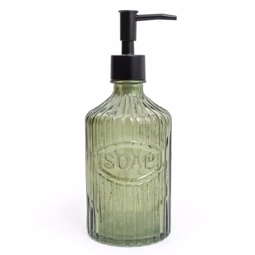 Candlelight Apothecary Glass Soap Dispenser with Black Pump in Green – 1