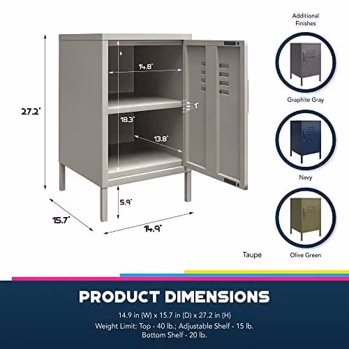 DHP Furniture Bradford Industrial Metal Locker End Table in Grey, W/D/H: 38.0 x 40.0 x 68.99 cm – 3