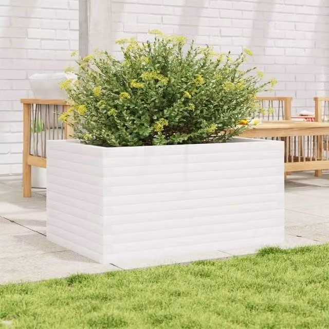 Berkfield Home Decorative White Ornamental Garden Planter in Solid Wood, W/D/H: 90 x 60 x 46 cm