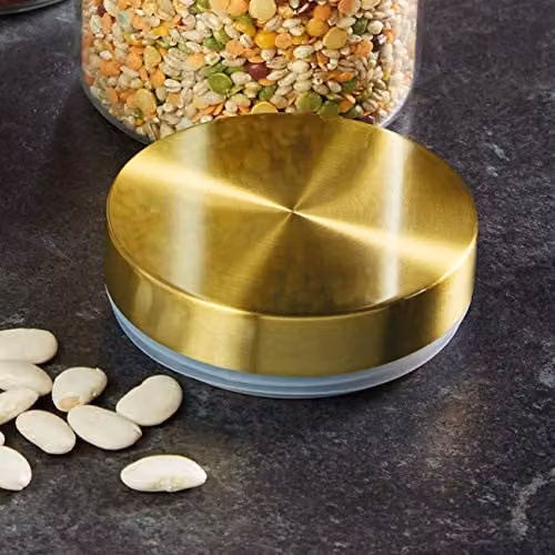 MasterClass Airtight Glass Food Storage Jar with Gold Metal Lid, 1.5 l – 3