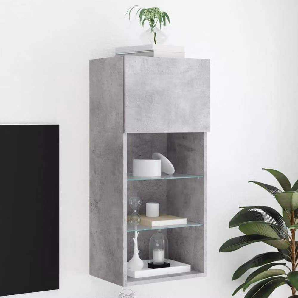 Berkfield Home Modern TV Cabinet with LED Lights in Concrete Grey, W/D/H: 40.5 x 30 x 90 cm – 2