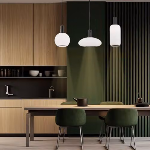 Argon Sagunto Plus 30cm Dome Pendant Ceiling Light with Black Structure and Opal Matt Glass – 3