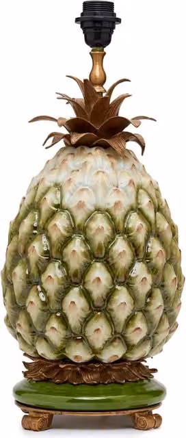 House of Hackney ANANAS Ceramic Tabletop Lampstand in Green and Beige with Gold/Brass Details, H: 50.0 cm, W: 20.0 cm, D: 20.0 cm