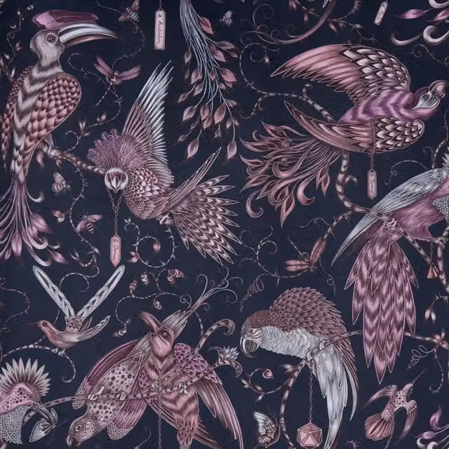 Emma Shipley Audubon Velvet Fabric Cushion in Pink and Blue