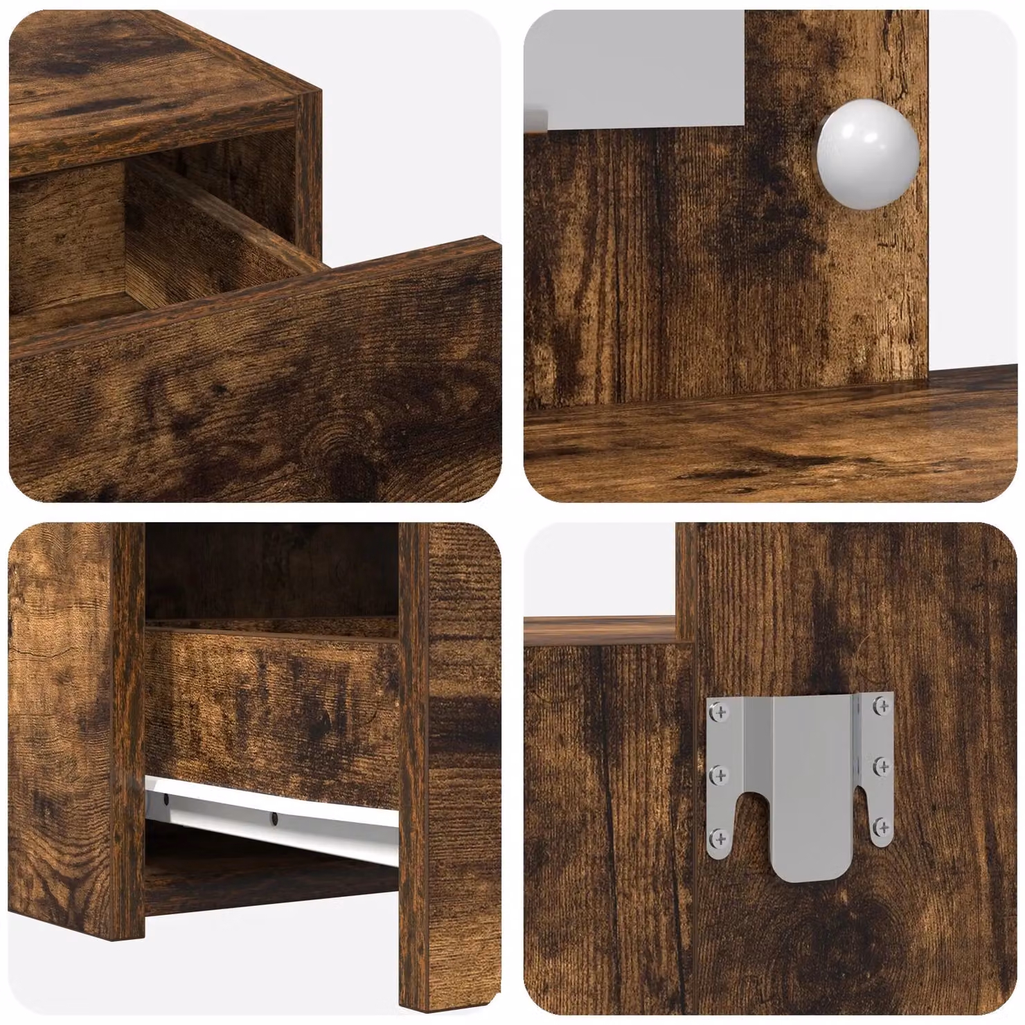 Berkfield Home Hollywood LED Wall Hanging Dressing Table in Smoked Oak Brown – 5
