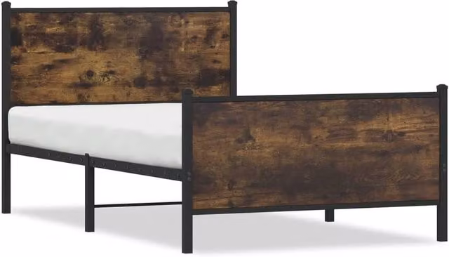 Berkfield Home Metal Bed Frame in Smoked Oak Brown, W/D/H: 100 x 200 cm – 1