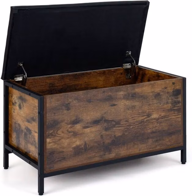 Costway Industrial Shoe Bench and Storage Chest with Brown Faux Leather Padded Seat