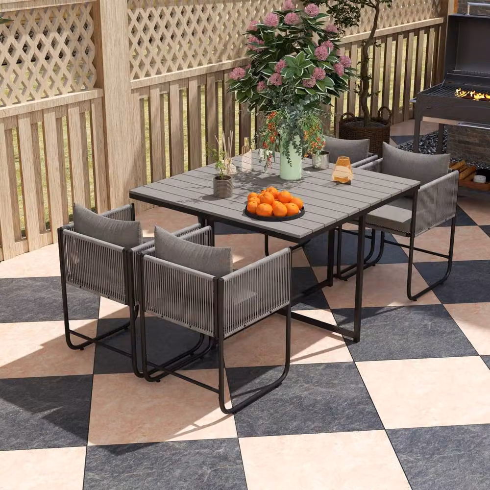 Wyld Haus Donino 4 Seater Grey PE Rattan Garden Dining Set with Wood Effect Table – 5
