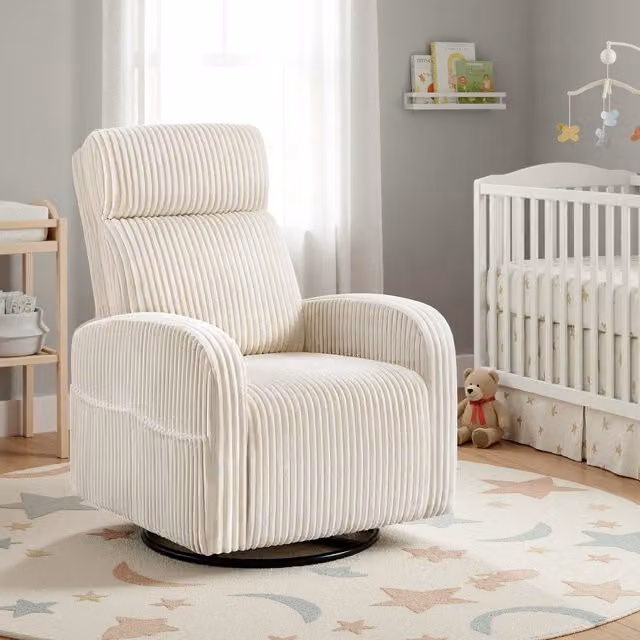 Yaheetech Corduroy Swivel Rocker Chair with Armrests in Beige