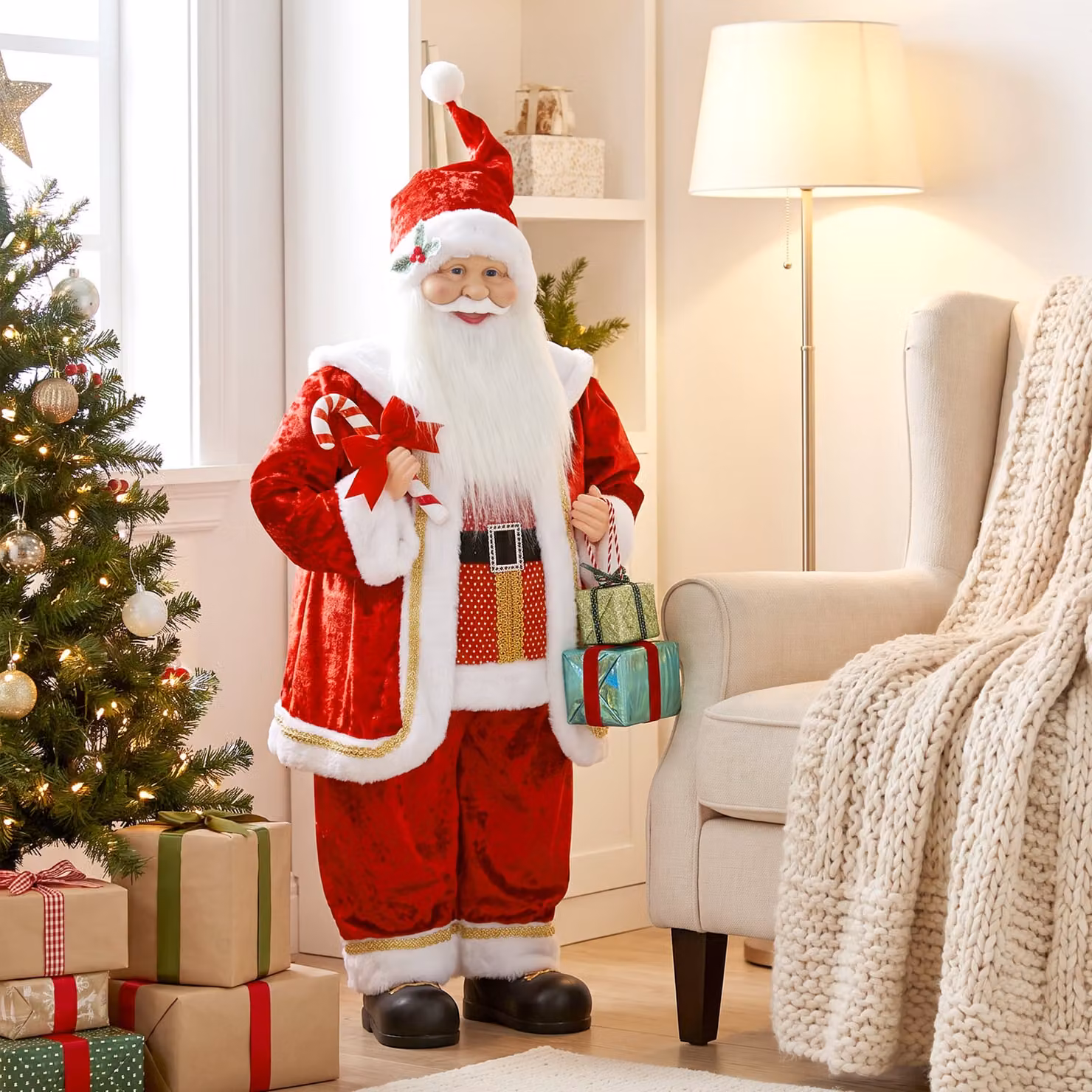 HOMCOM 120cm Life Size Singing and Dancing Animated Santa Claus Decoration in Red with Posable Arms and Sound Touch Activation – 2