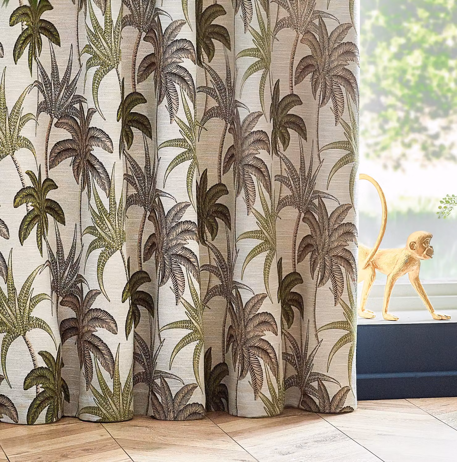Wylder Tropics Galapagos Jacquard Eyelet Curtains in Green, Width: 117 cm, Drop: 137 cm – 3