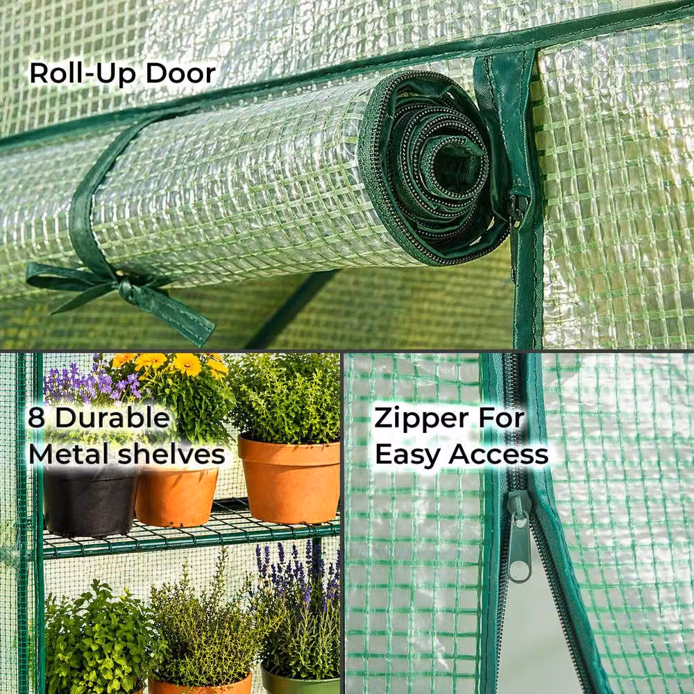 Neo 8 Tier Heavy Duty Steel Shelving Greenhouse in Green, W/D/H: 143 x 143 x 193 cm – 4
