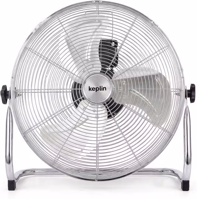 KEPLIN Heavy Duty Black and Silver Floor Fan with 3 Speeds and Adjustable Head, Diameter: 39 cm