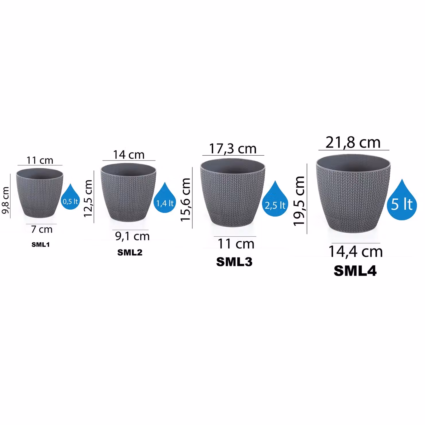 Gr8 Garden Set of 4 Grey Sumela Knitted Flower Plant Pots – 5