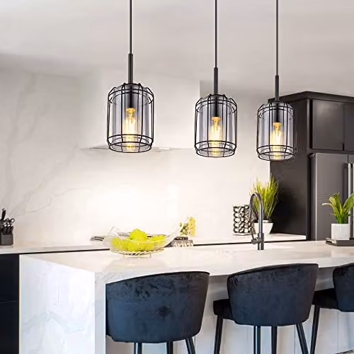 Netlighting Globo Lighting Industrial Bar Pendant Light with Smoked Glass and Black Metal, 3x E27, Height: 120 cm – 3