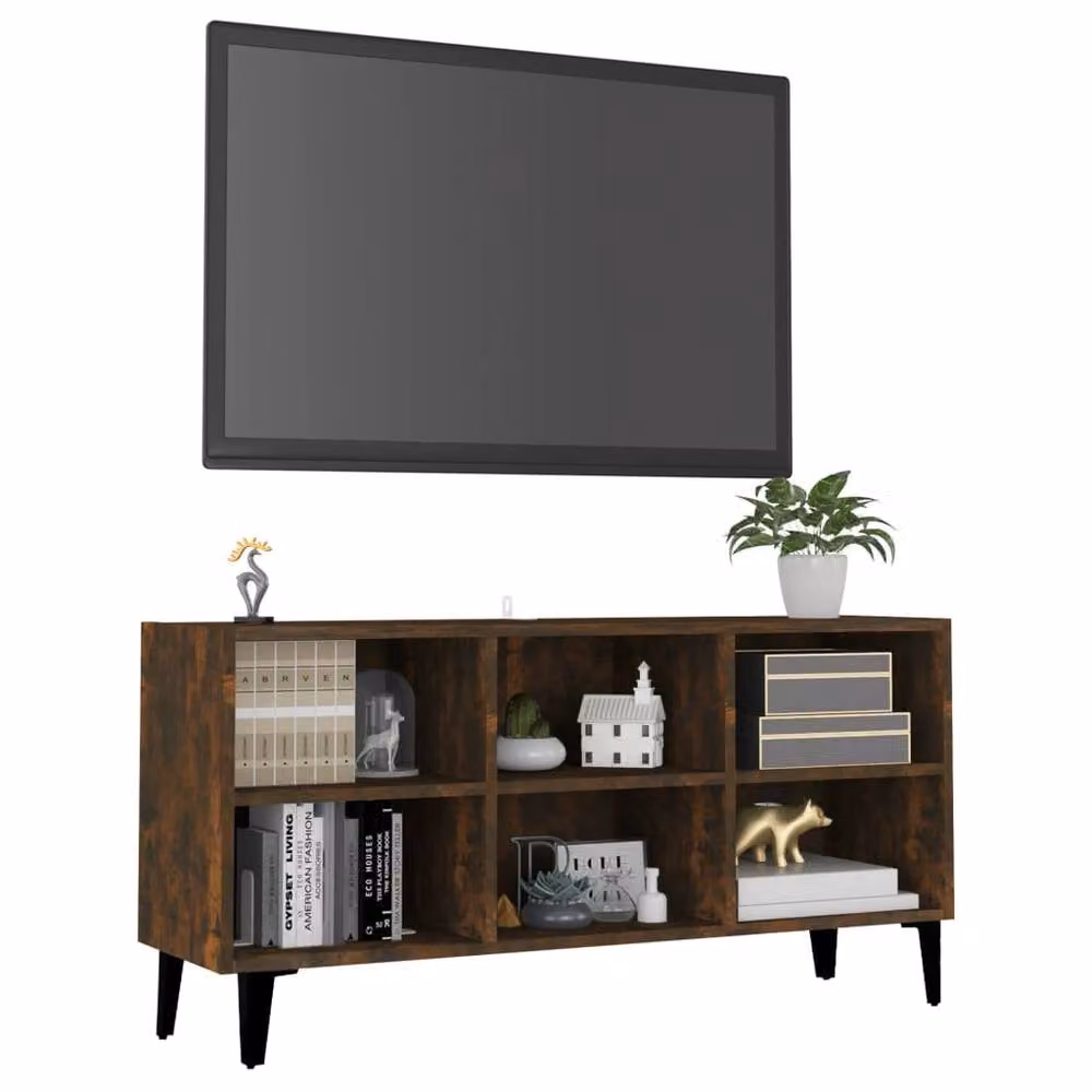 Berkfield Home TV Cabinet in Smoked Oak and Brown with Metal Legs, W: 103.5 cm, D: 50 cm, H: 50 cm – 3