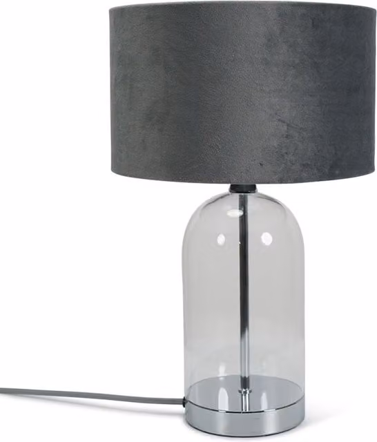 ValueLights Jessy Glass Table Lamp in Chrome with Grey Fabric Shade