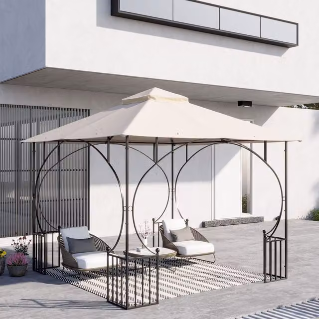 Outsunny Double Tiered Replacement Gazebo Canopy in Beige Polyester, 3 x 3 m