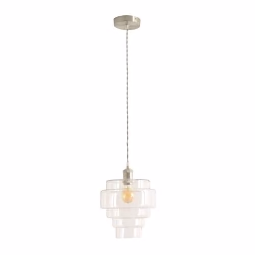 ValueLights Lane Clear 5 Tier Glass Single Ceiling Pendant Light in Brushed Chrome with LED Bulb Included