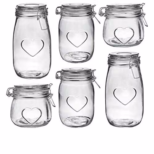 Nicola Spring Transparent Glass Food Storage Jars with Clip Seal, Set of 6 – 1