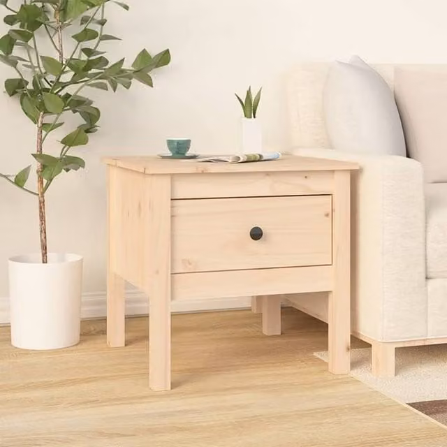 Berkfield Home Rustic Solid Pine Side Table in Beige, W/D/H: 50 x 50 x 49 cm