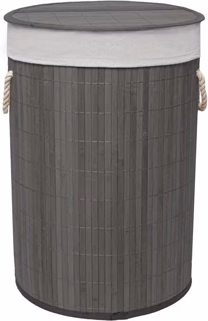 MantraRaj 50 Litre Folding Bamboo Laundry Basket with Lid and Removable Bag, Grey