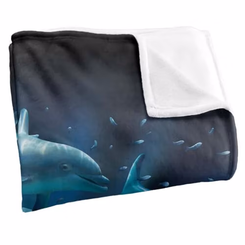 JQ Licensing Royce Mcclure Dolphin Twister Super Soft Silky Touch Fleece Throw Blanket in Blue and Multicolour, W/D/H: 91 x 147 cm – 2