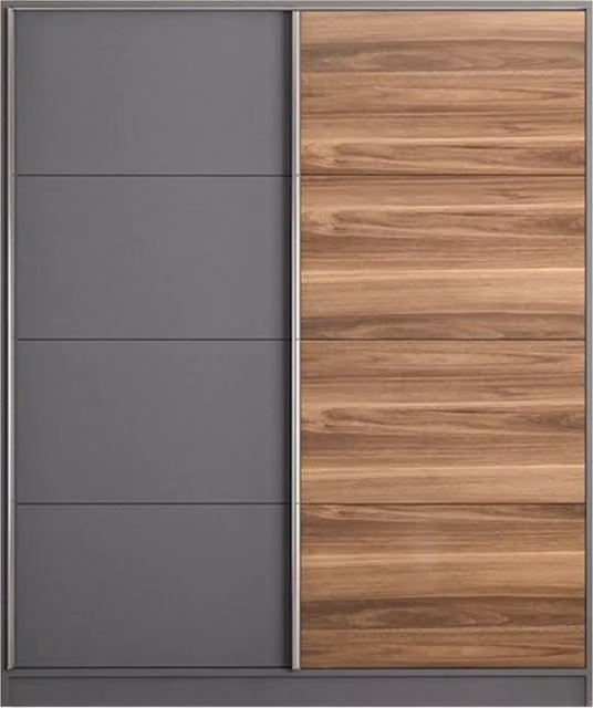 EVUHOME Milano Sliding Door Wardrobe in Walnut, Anthracite and Red, W/D/H: 160 x 56 x 190 cm