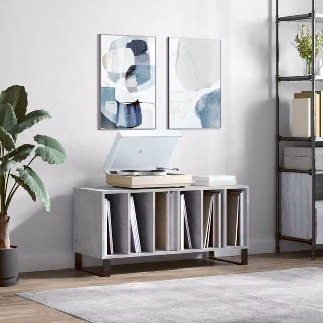 Berkfield Home Record Cabinet in Concrete Grey, W/D/H: 100 x 38 x 48 cm – 1