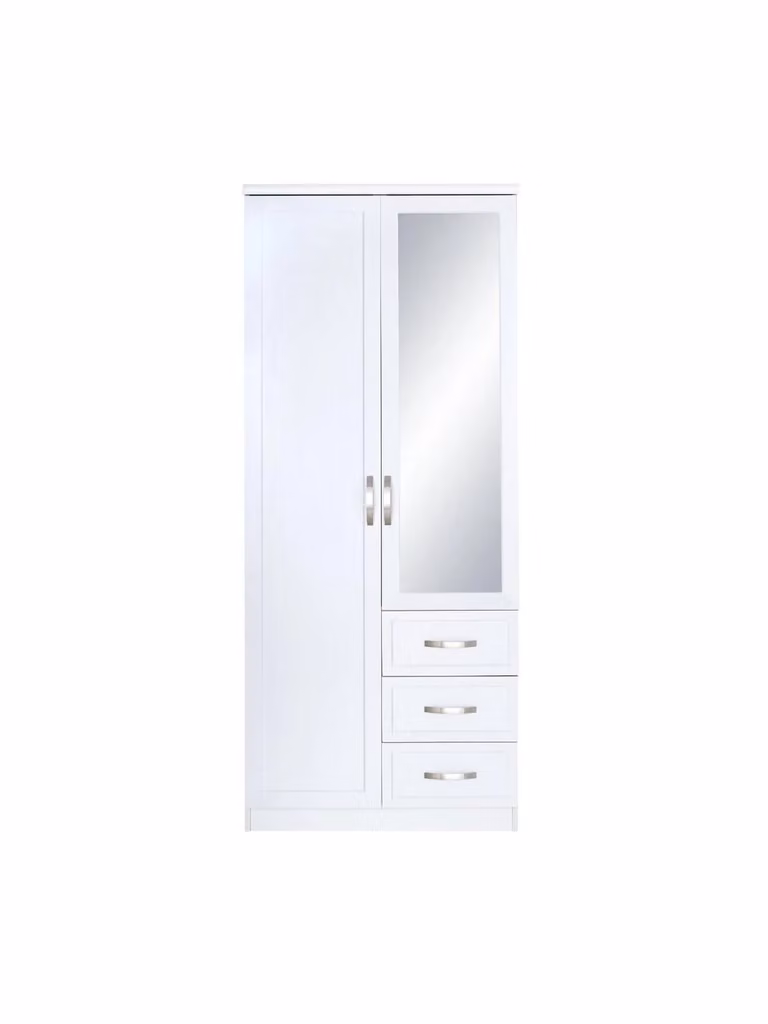 Camberley White 2 Door Mirrored Wardrobe with 3 Drawers and Internal Shelving H 192 cm x W 79 cm x D 58 cm
