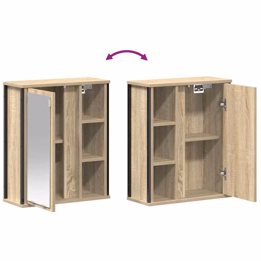 Berkfield Home Sonoma Oak Bathroom Wall Cabinet with Mirror in Brown, W/D/H: 50 x 21 x 60 cm – 4