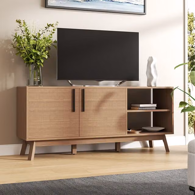 Livingandhome Minimalist Brown Wooden TV Stand