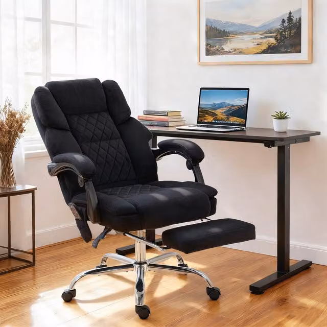 HOMCOM Black Velvet Executive Massage Office Chair with Heat and Footrest