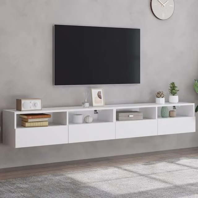 Berkfield Home Set of 2 White Wall Mounted TV Cabinets with Internal Shelves, W/D/H: 100 x 30 x 30 cm – 1