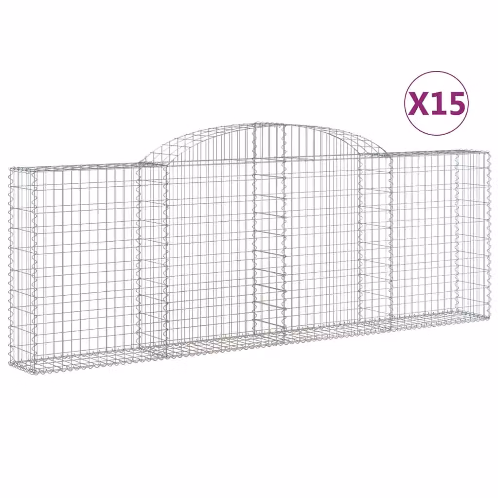 Berkfield Home Arched Gabion Baskets, 15 Pieces, Silver Galvanised Steel, W: 300 cm, D: 30 cm, H: 100/120 cm – 2