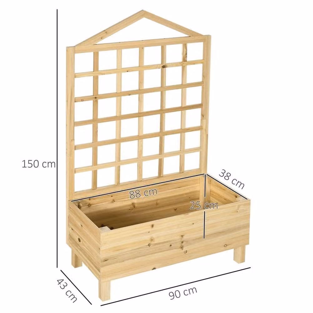 EONLION Brown Wooden Garden Planter with Trellis for Ornamental or Herb Gardens W/D/H: 150 x 90 x 38 cm – 2