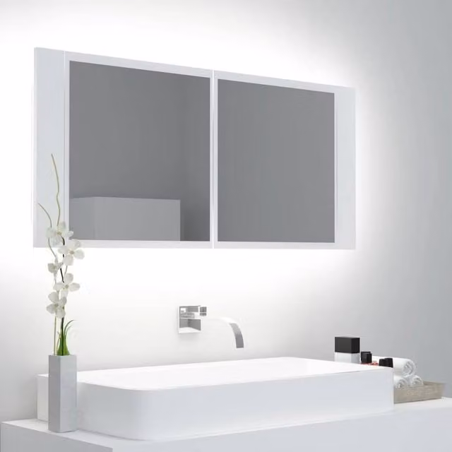 Berkfield Home LED Bathroom Mirror Cabinet in White with Integrated Lighting and Internal Shelves, W/D/H: 100 x 12 x 45 cm