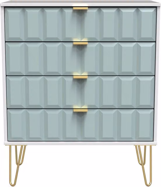 Ready Assembled 2 U Metro 4 Drawer Chest in Duck Egg Blue and Gold