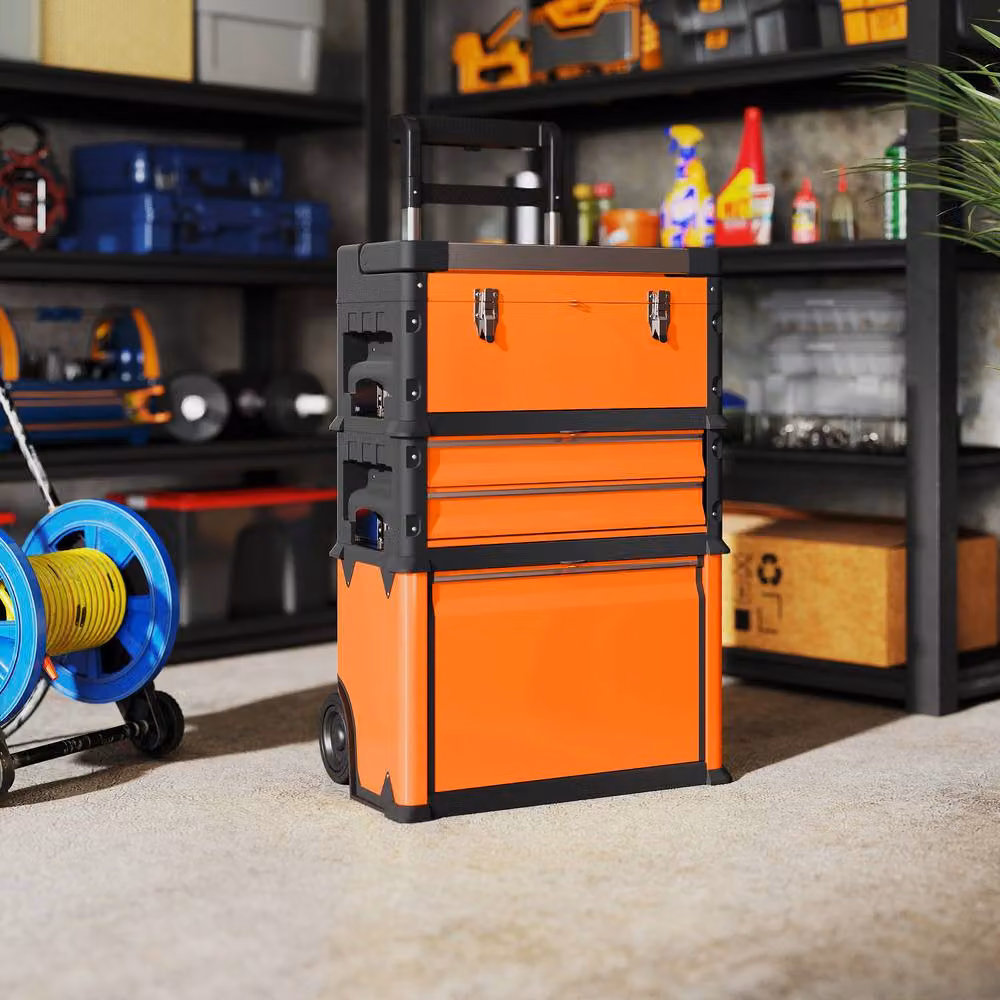 STILVORA Stackable Rolling Toolbox Organiser Set with Inserts, Orange – 3